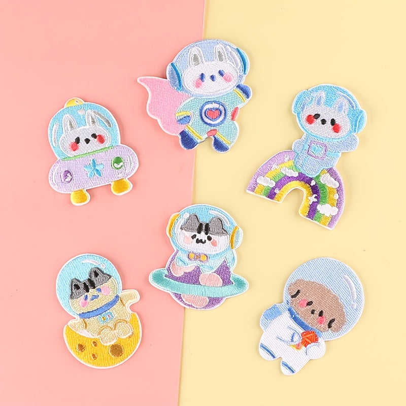 6pcs Animal Astronaut Embroidered Patches DIY Decorative for Clothes Jackets Hat