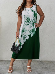  Floral Print Stretch Midi Tank Dress
