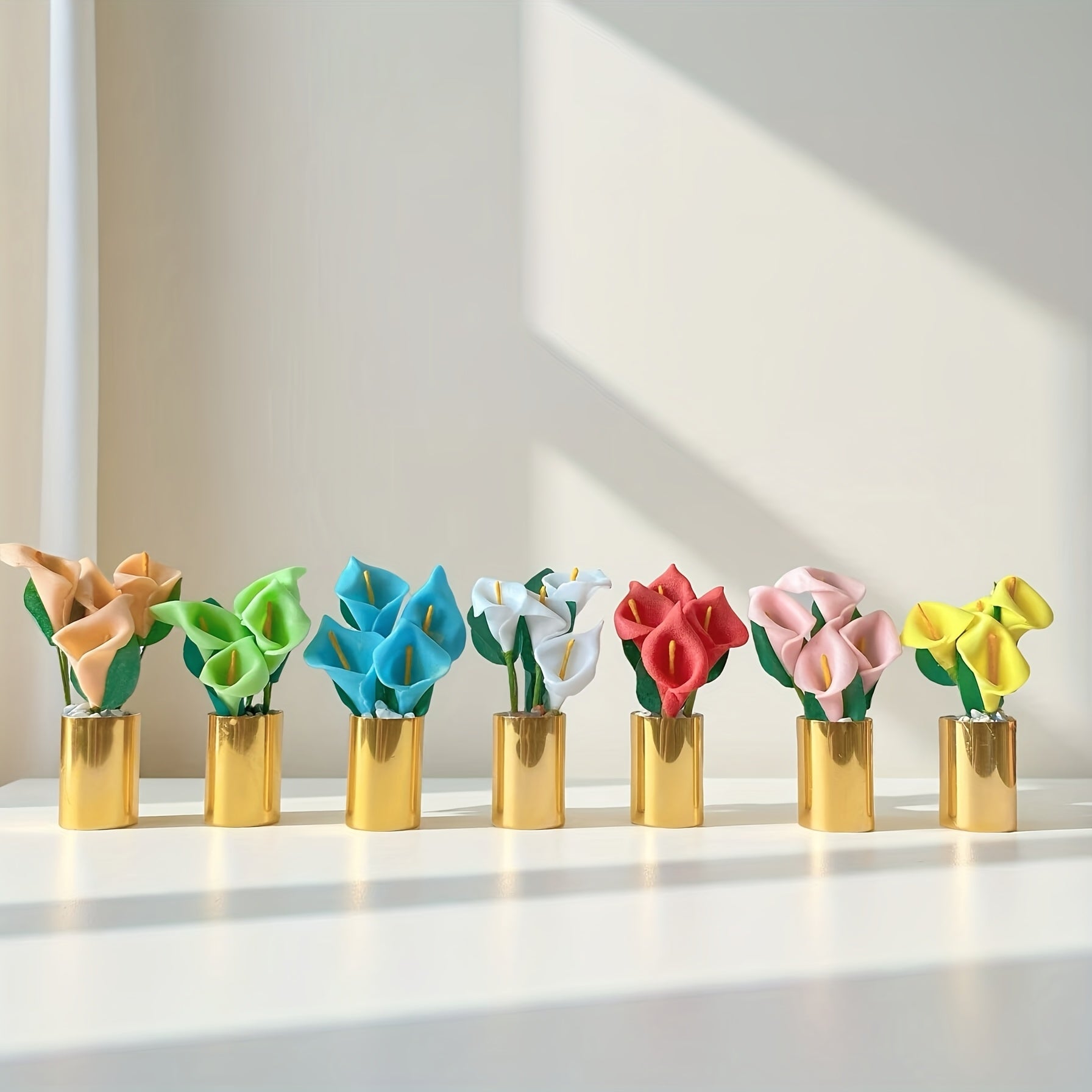 Mini Artificial Flower Potted Plant with Metal Base and Crystals