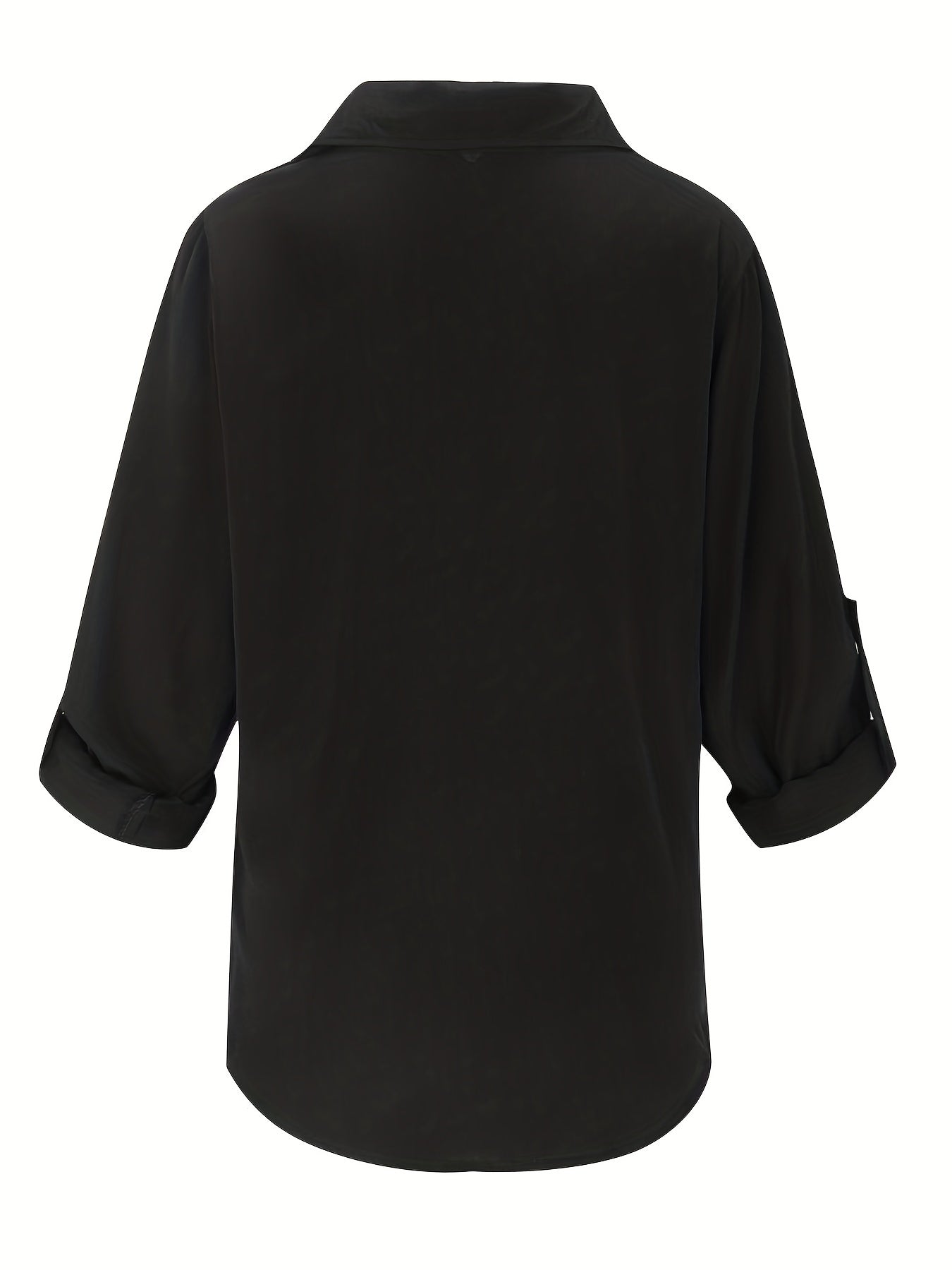  Basic Blouse Women's Plus Solid Button Up Roll Up Sleeve