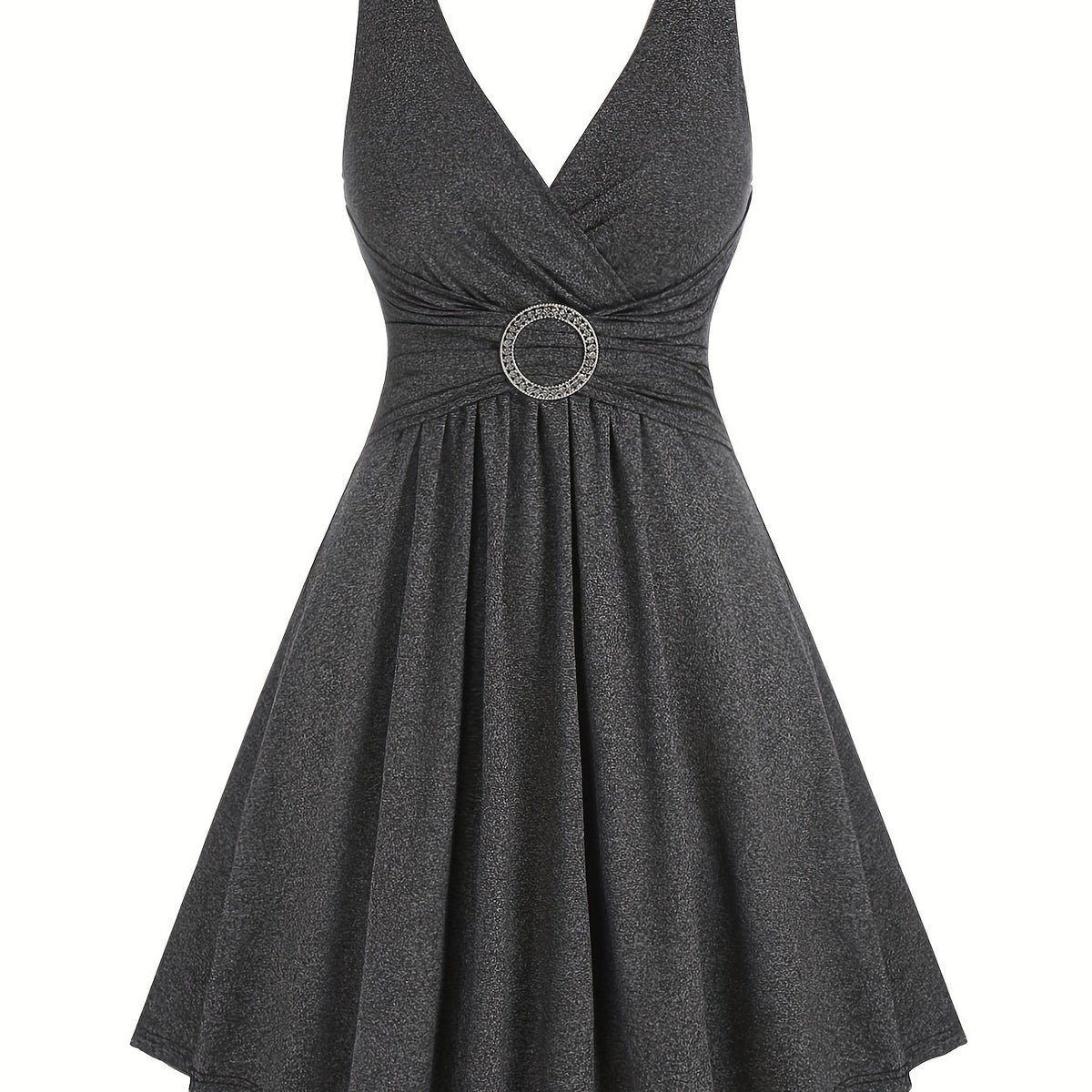  Casual Tank Dress Women's Plus Solid Surplice Neck Metal Decor Dress
