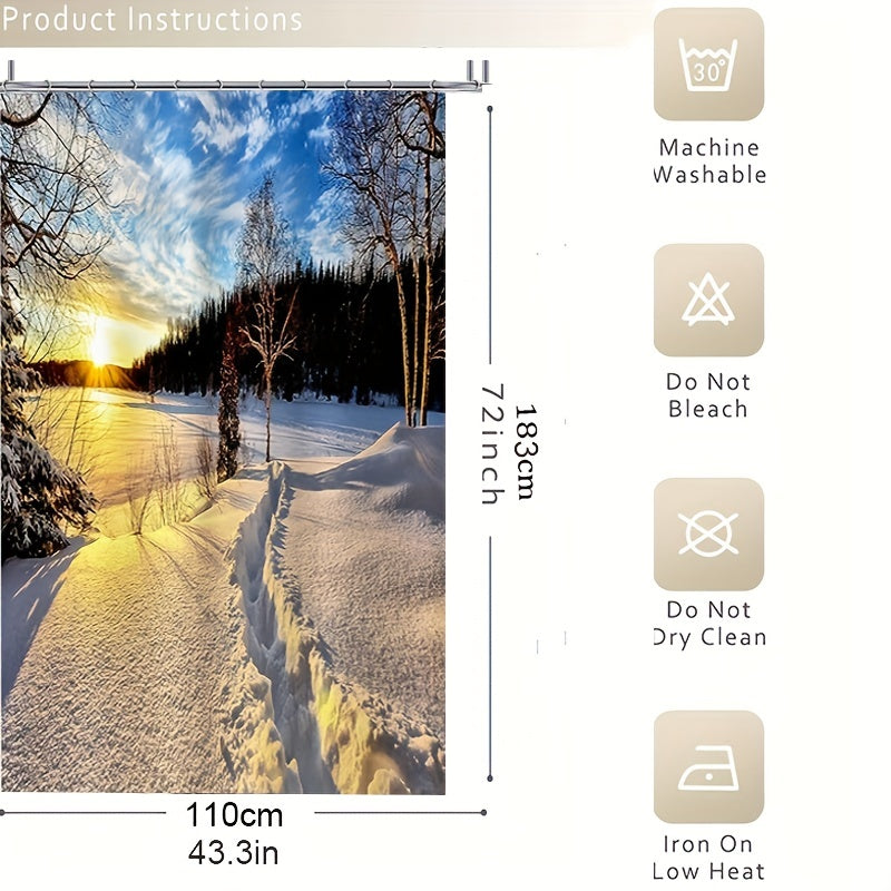 Snow Scenery Shower Curtain Water Resistant with Hooks Bathroom Accessories