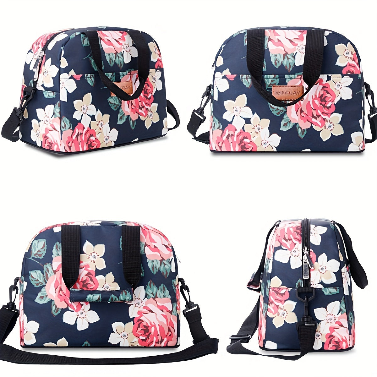 Insulated Flower Print Bag with Adjustable Shoulder Strap