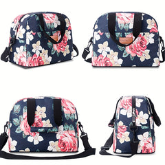 Insulated Flower Print Bag with Adjustable Shoulder Strap