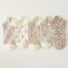 5 Pairs Floral Print Low Cut Ankle Socks Women's Stockings