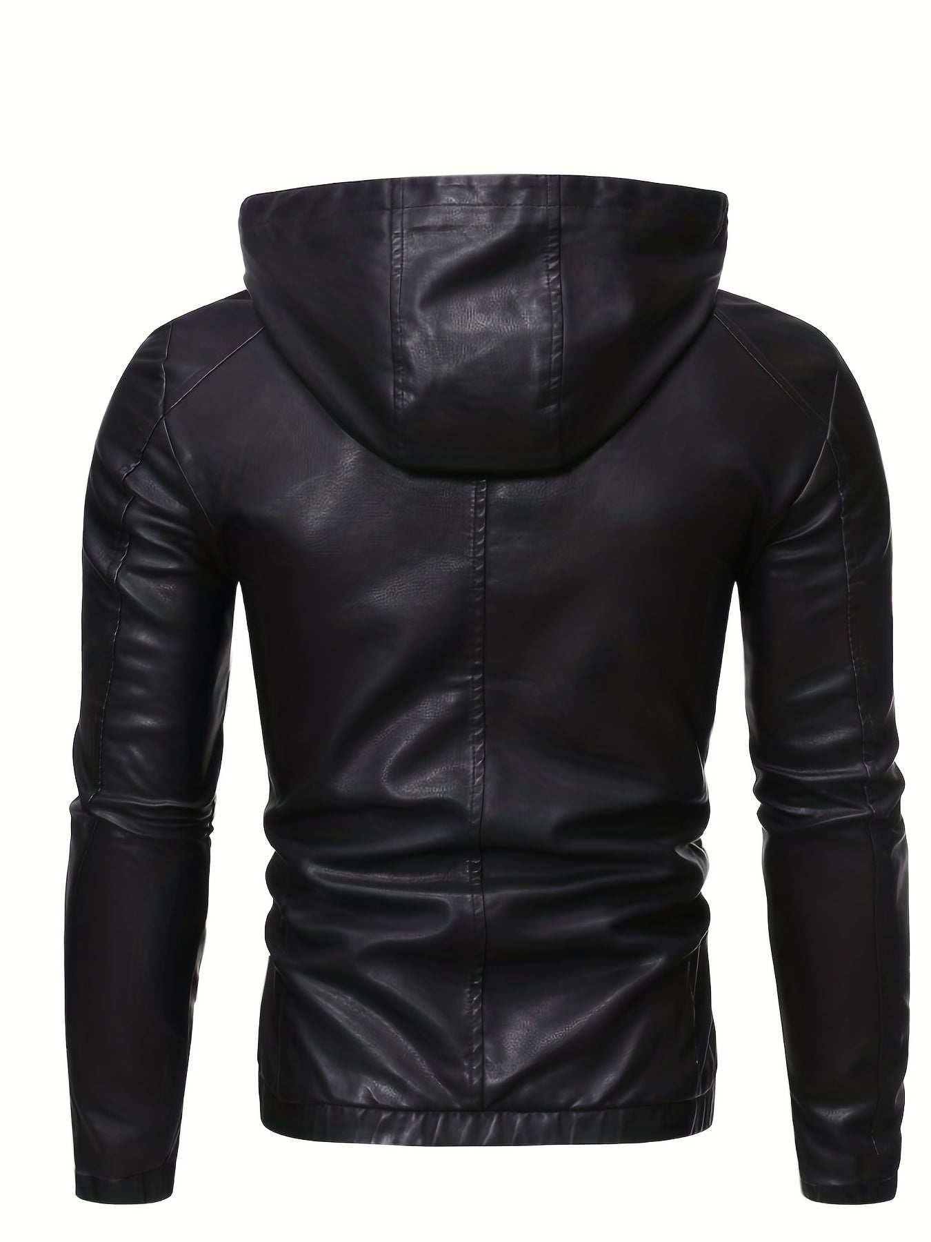 Men's PU Hooded Jacket Zip Up Faux Leather Jacket