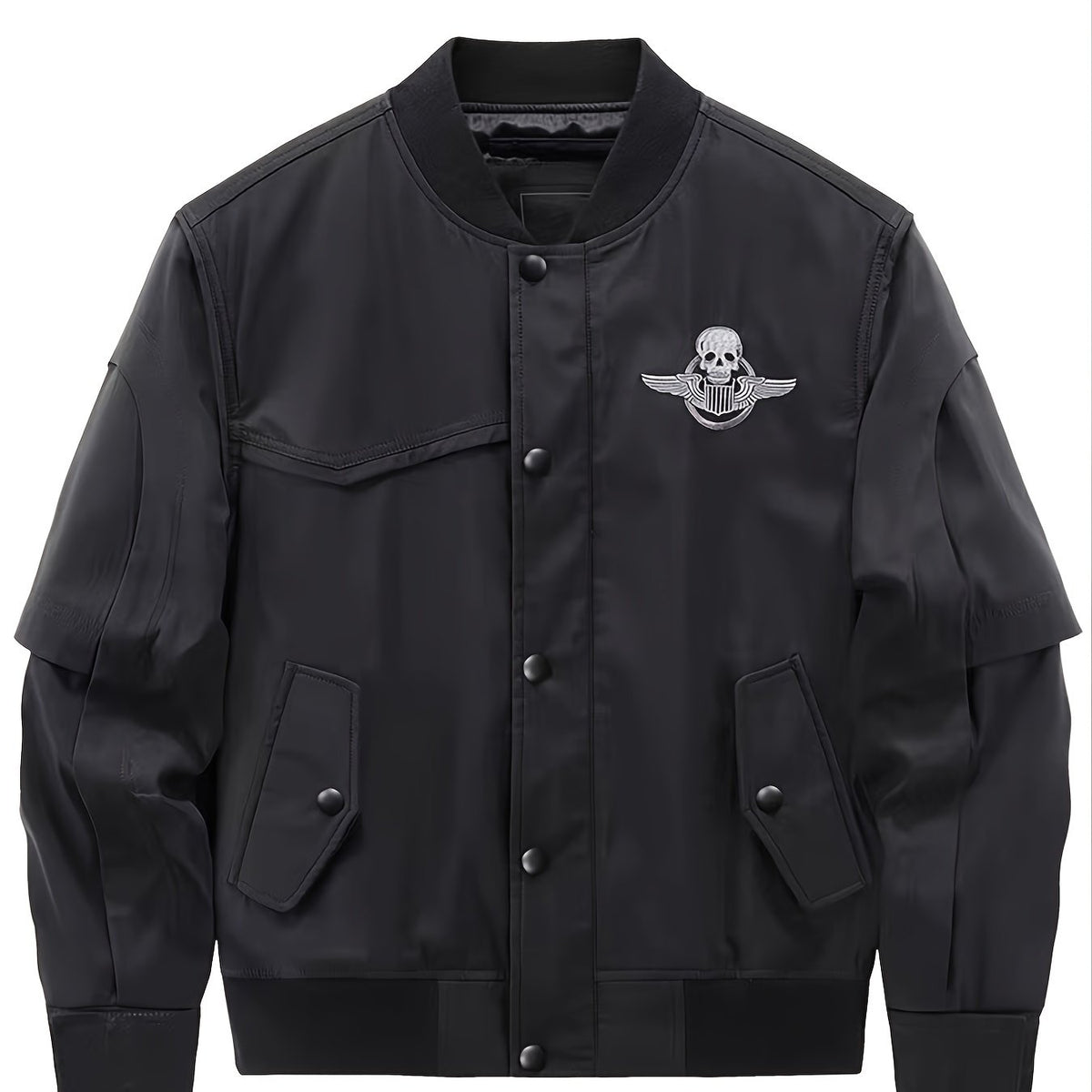 Men's Skull Print Baseball Jackets Solid Jacket Thermal Outerwear