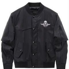 Men's Skull Print Baseball Jackets Solid Jacket Thermal Outerwear