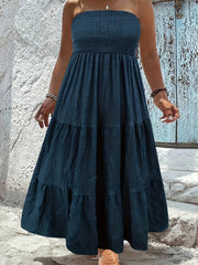  Solid Strapless Maxi Tube Dress