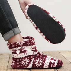 Men's Christmas Slipper Socks Elk Snowflake Pattern Fleece Thermal House Shoes