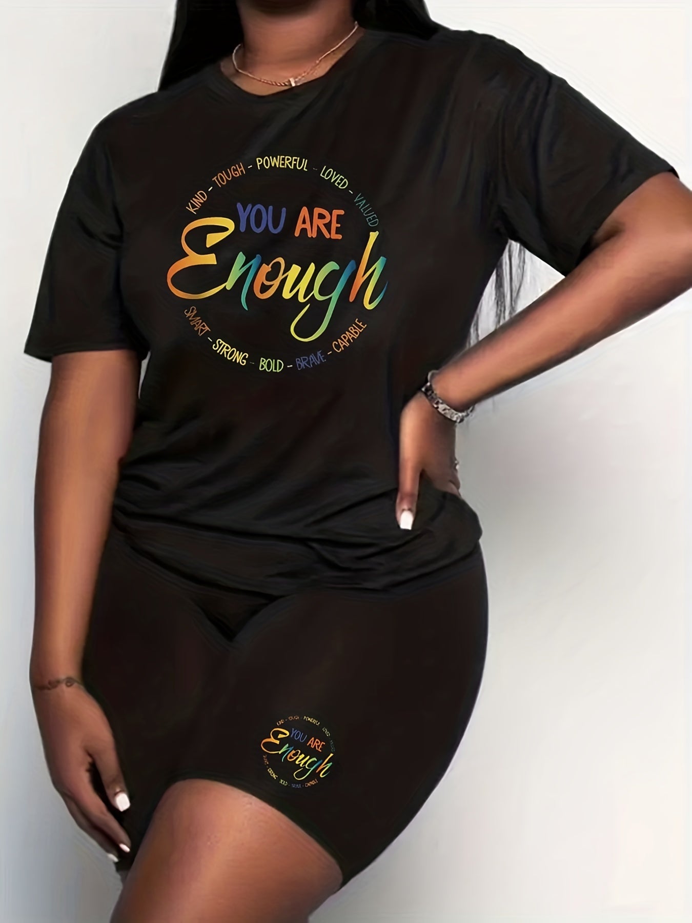  Graphic Print Tee & Biker Shorts Set