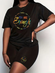  Graphic Print Tee & Biker Shorts Set