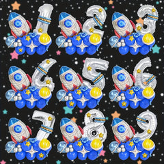 31pcs Space Rocket Silvery 0 9 Number Balloon Birthday Party Supplies