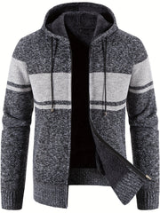 Men's Warm Block Fleece Hooded Jacket Zip Up Cardigan