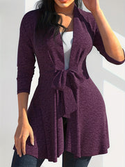  Solid Long Sleeve Belted Cardigan