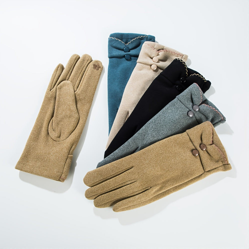 Women's Fleece Warm Touch Screen Gloves Solid Gentle Gloves
