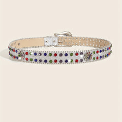 Sparkly Rhinestone PU Belt Colorful Sequin Hip Hop Rivet Jeans Belt Y2K Belts