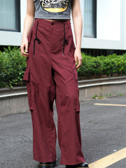 Women's Plus Size Cargo Trousers Button Fly Drawstring Wide Leg