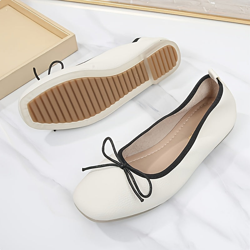 Soft Women's Flat Shoes Bow Decor Square Head Ballet Shoes