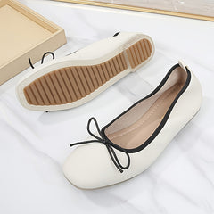 Soft Women's Flat Shoes Bow Decor Square Head Ballet Shoes