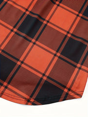  Plaid Print Raglan Sleeve Lace Up V Neck Top