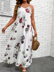  Floral Print Adjustable Strap Maxi Dress