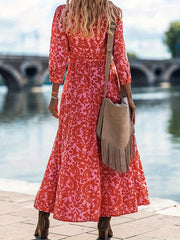  Boho Dress Allover Print Maxi Shirt Dress