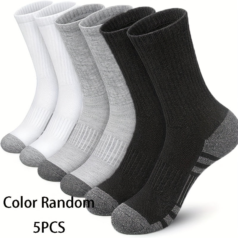 5 Pairs Men's Solid Crew Socks Breathable Comfy Casual Unisex Socks