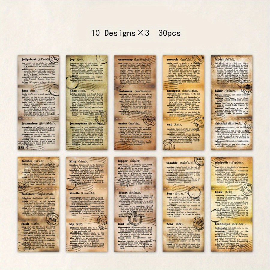 30 Sheets Retro English Diary Collage Paper Set