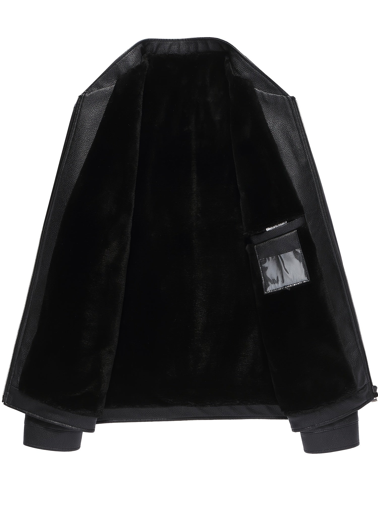 Men's Casual PU Leather Jacket Thick Fleece Thermal Zipper Jacket