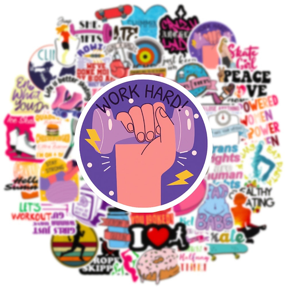50pcs Weight Loss Exercise Fitness Doodle Waterproof Sticker DIY