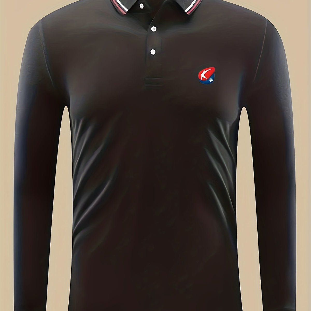 Symbol Print Men's Polo Shirt Long Sleeve Lightweight Top