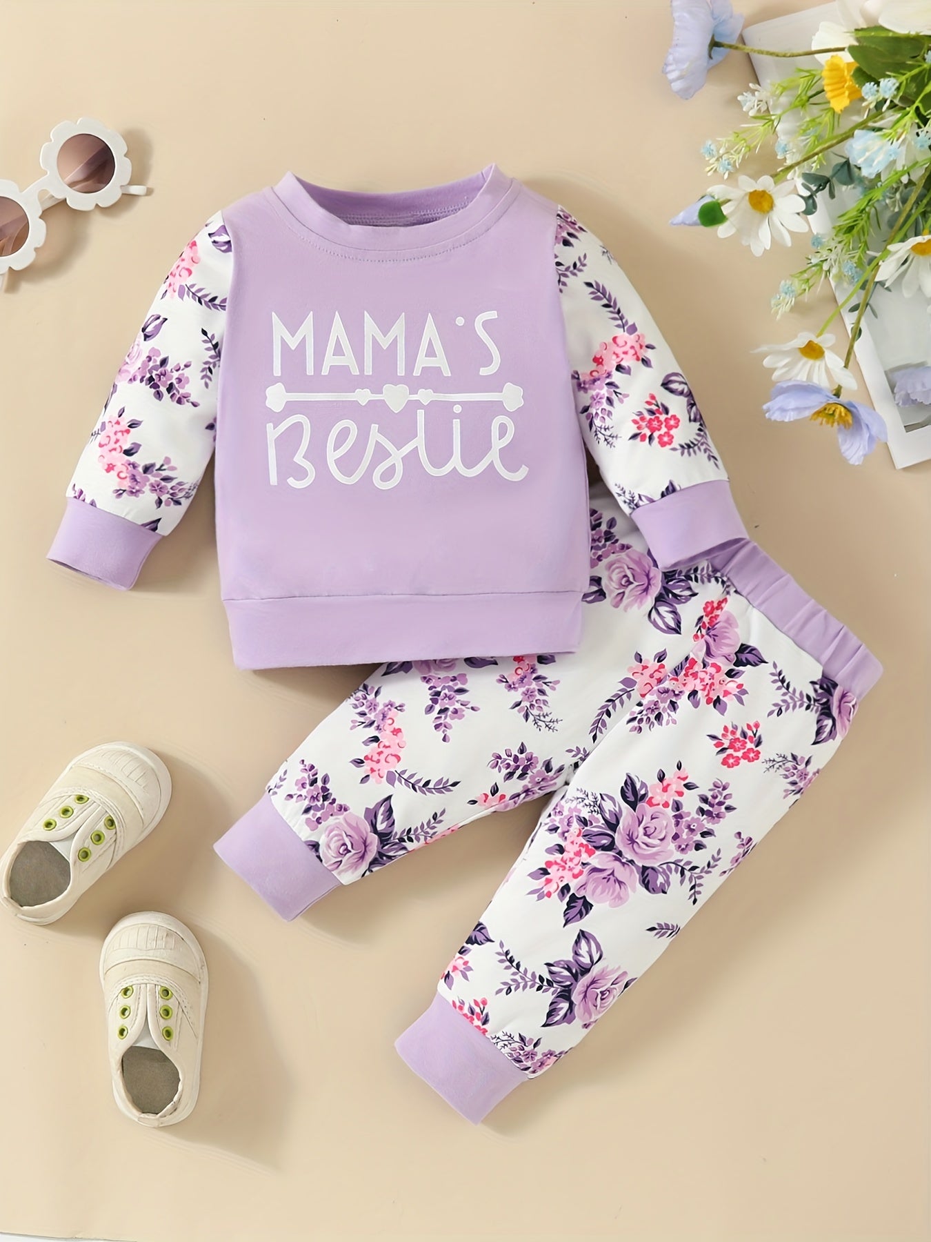 Baby Girls Letter Print Sweatshirt & Pant Set