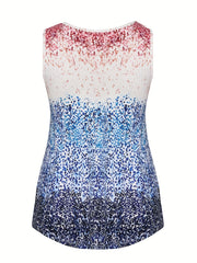  Colorblock Allover Print V Neck Tank Top