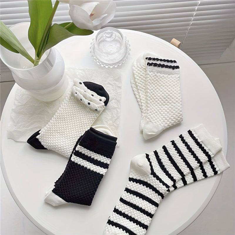 Colorblock Stripe Textured Socks Breathable Mid Tube Stockings