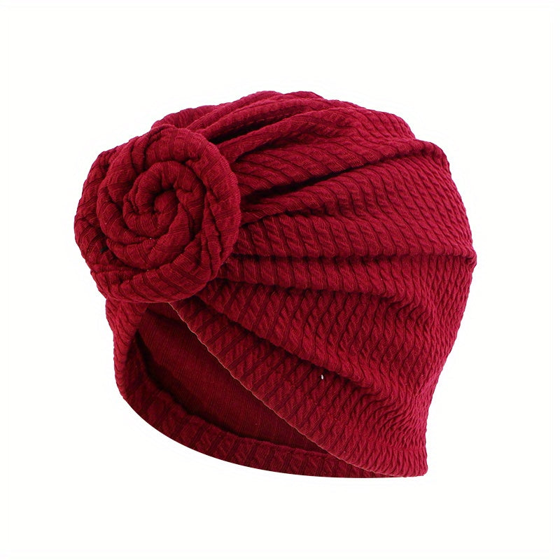 Front Twist Knot Turban Cap Embossed Pleated Head Wrap Hijab Elastic Bonnet