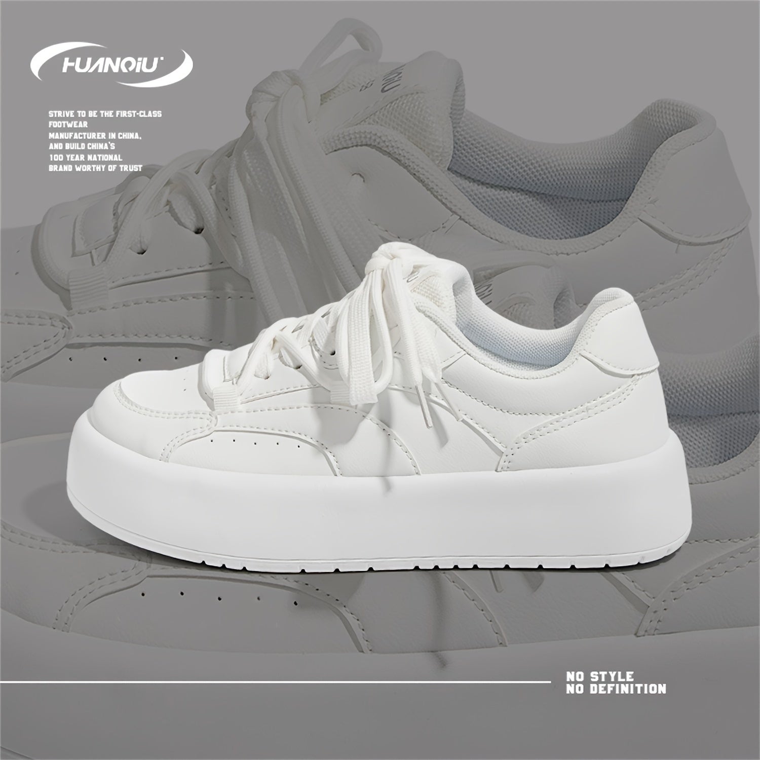 HUANQIU Round Toe Lace-up Skate Shoes Lightweight Sports Sneakers