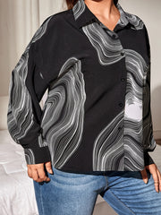  Retro Blouse Women's Plus Abstract Stripe Print Long Sleeve