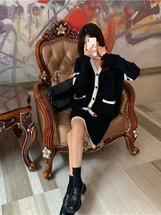 Button Up Cardigan & Knee Length Skirt Set for Women