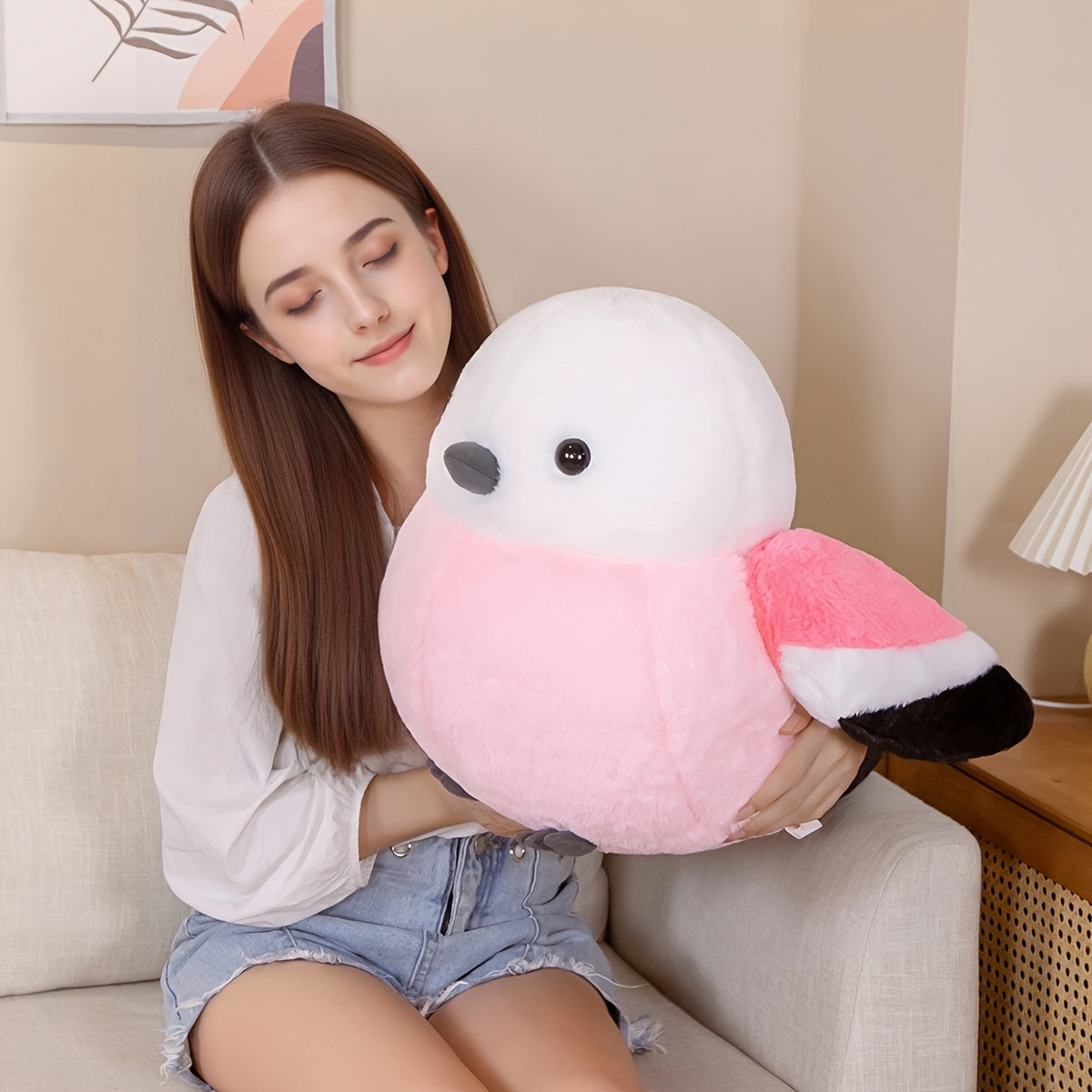 Creative Bird Plush Toy with Pink Accents