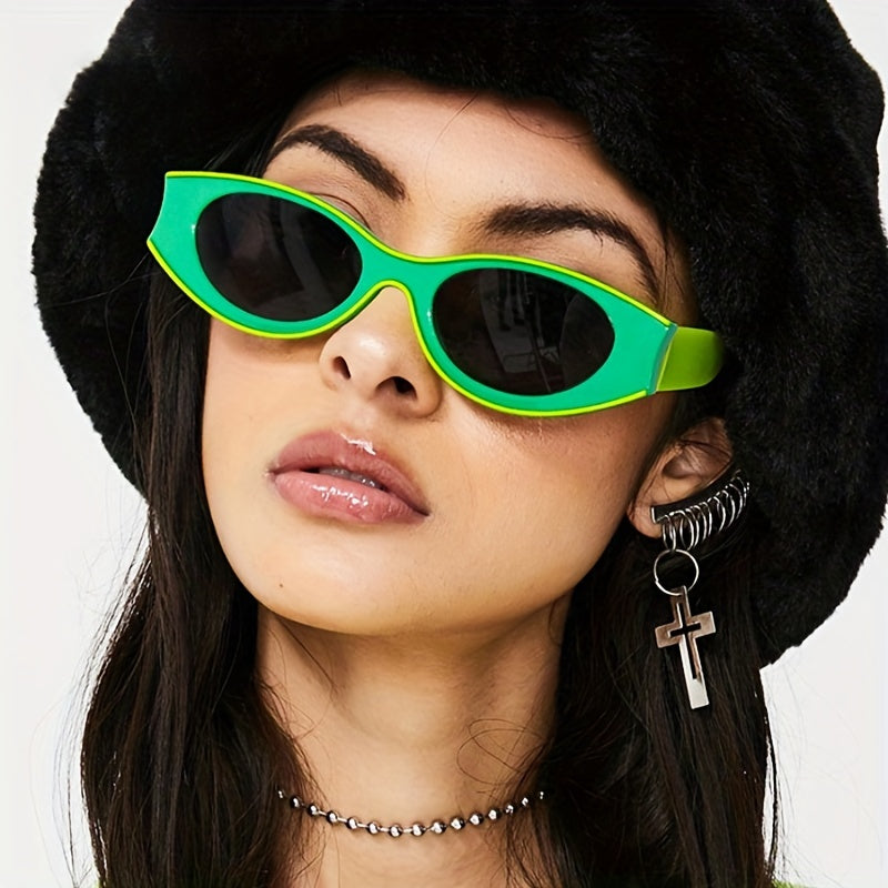 Y2K Oval Sunglasses For Women Men Hippie Block UV400 Sun Shades Glasses