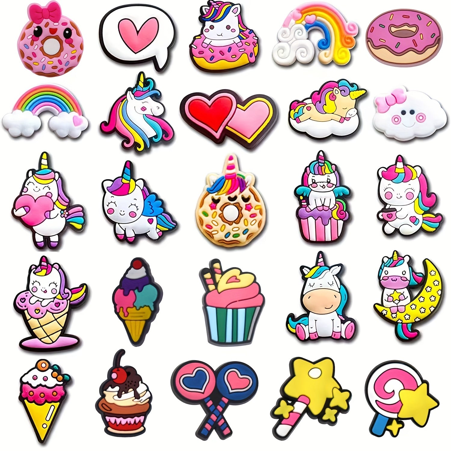 25pcs Unicorn Shoe Charms for Clogs Sandals PVC Shoe Decorations