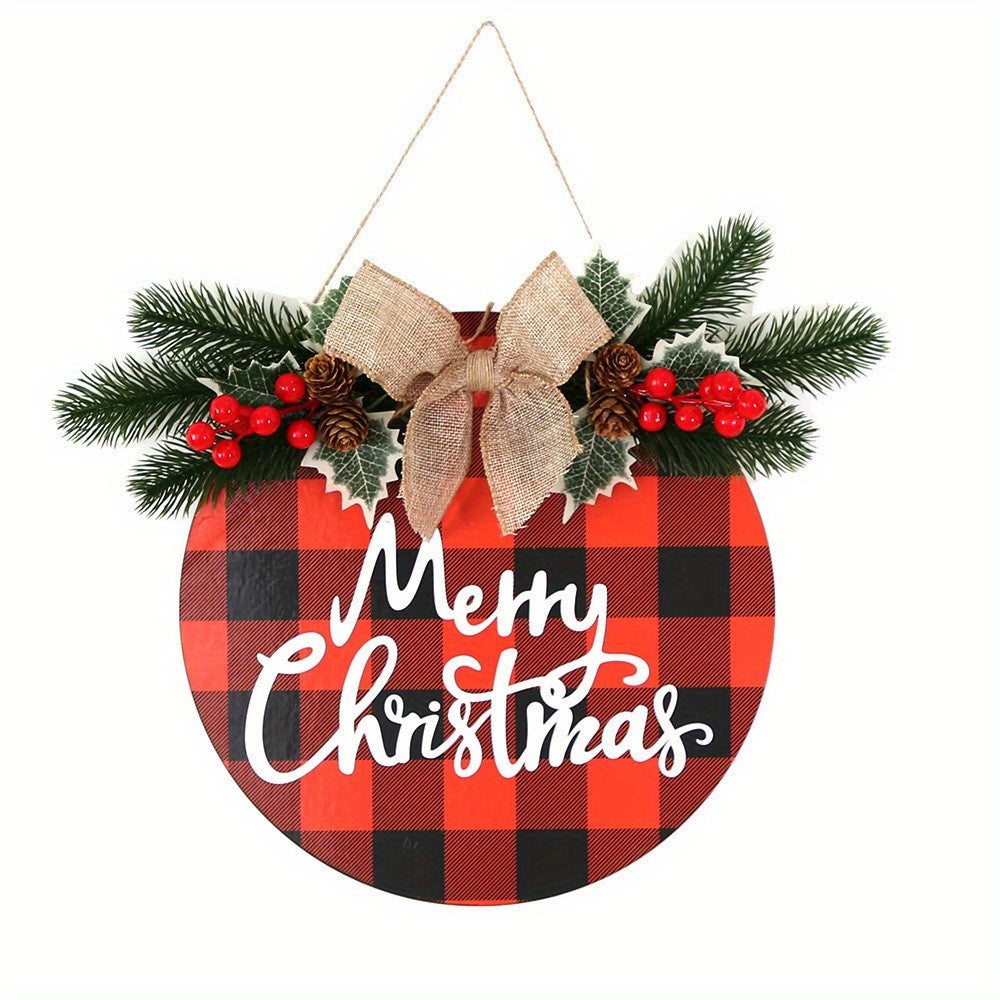 Christmas Wooden Hanging Home Decoration Bowknot Doorplate Ornament