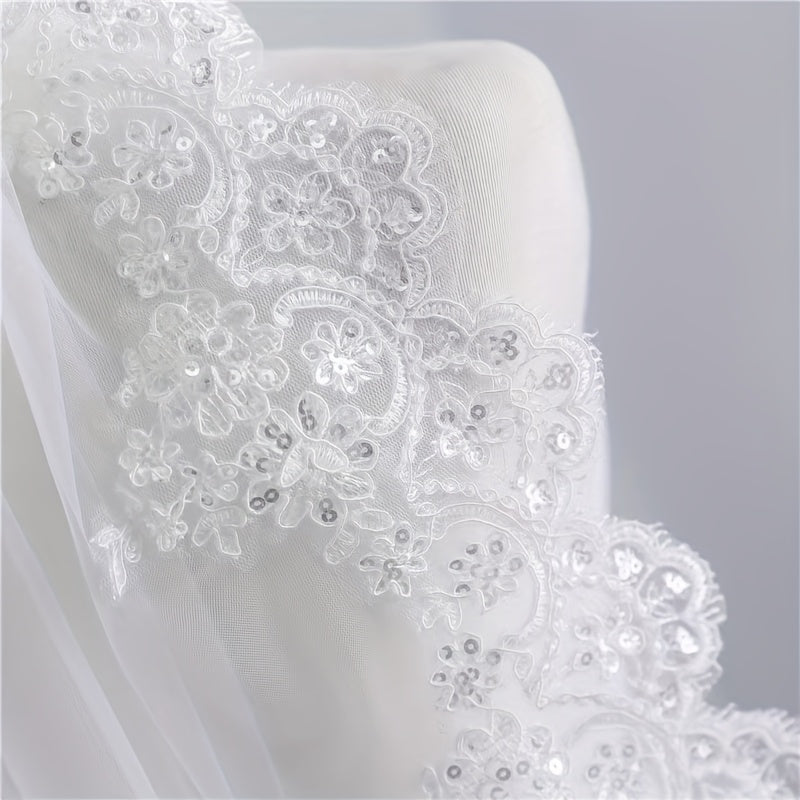 Ivory Bridal Veil with Rhinestones Single Layer Wedding