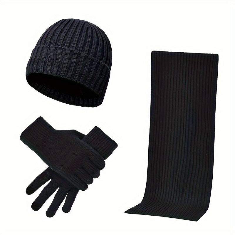 Thick Knit Hat Scarf Gloves Set Men Women