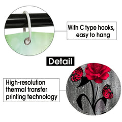 Rose Waterproof Bathmat & Shower Curtain Flowers Pattern Bath Curtain