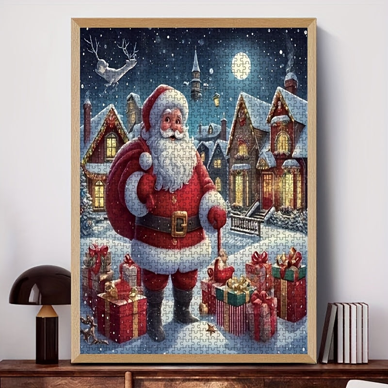 1000pcs Jigsaw Puzzle Santa Claus & Snowy Village Scene for Adults