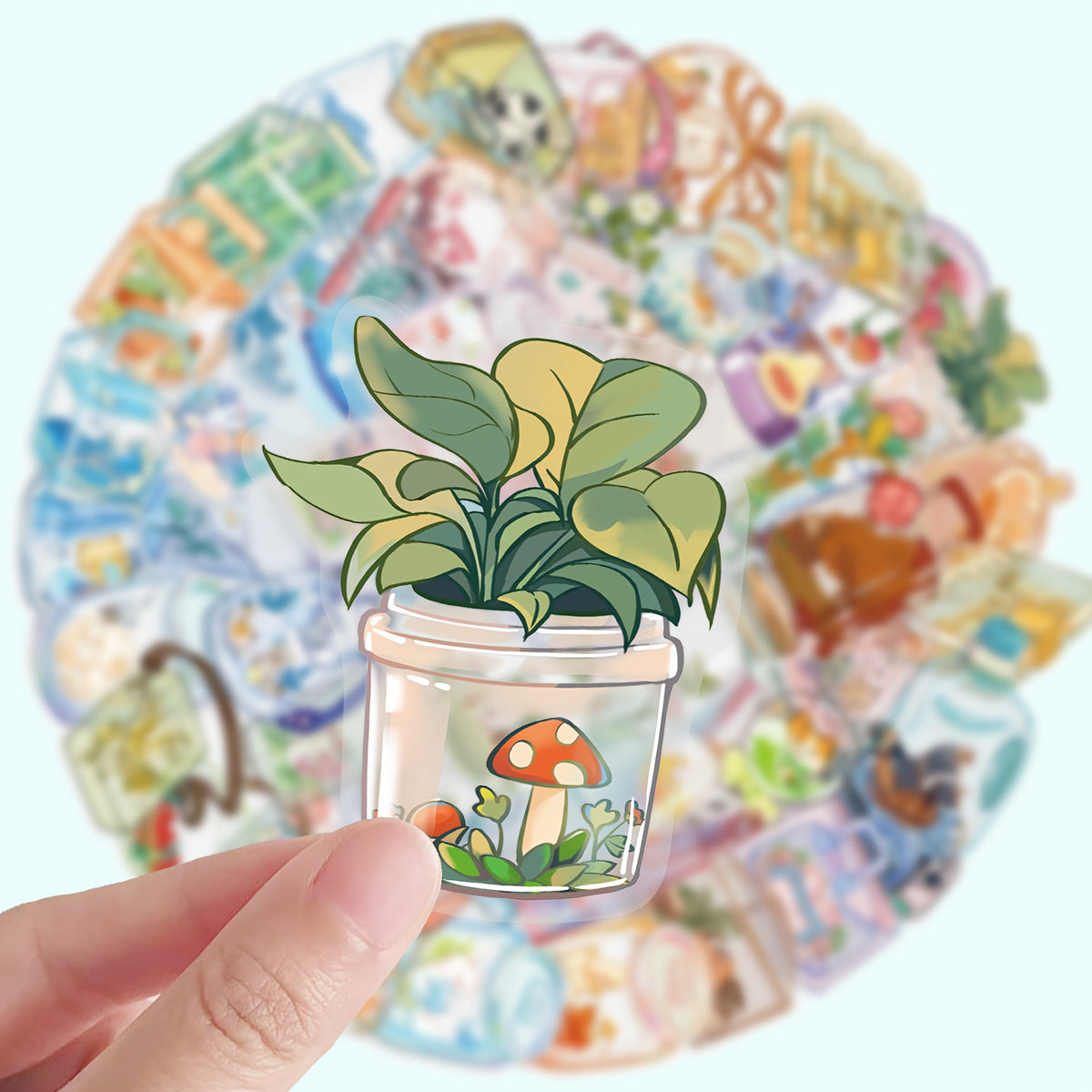 50 Cartoon Transparent Object Graffiti Stickers for Notebook Decoration