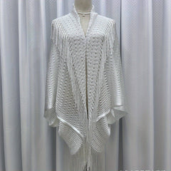 Bright Cape Hollow Out Tassel Bikini Cover Up Windproof Cardigan