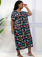  Casual Loungewear Dress Colorful Letter Print Short Sleeve Nightdress
